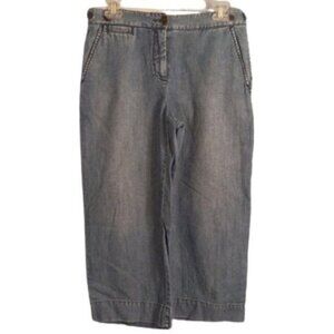 Lands End Size 6P Capri Pants Womens Denim Linen Blend Wide Leg